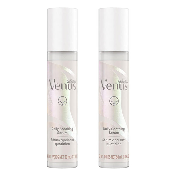 Two bottles of Gillette Venus Intimate Grooming Daily Soothing Serum 1.7oz each from Gillette are placed side by side, highlighting this 2 pack designed for daily soothing care and comfort.